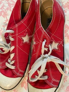 Red Converse Star Accent Canvas Sneakers